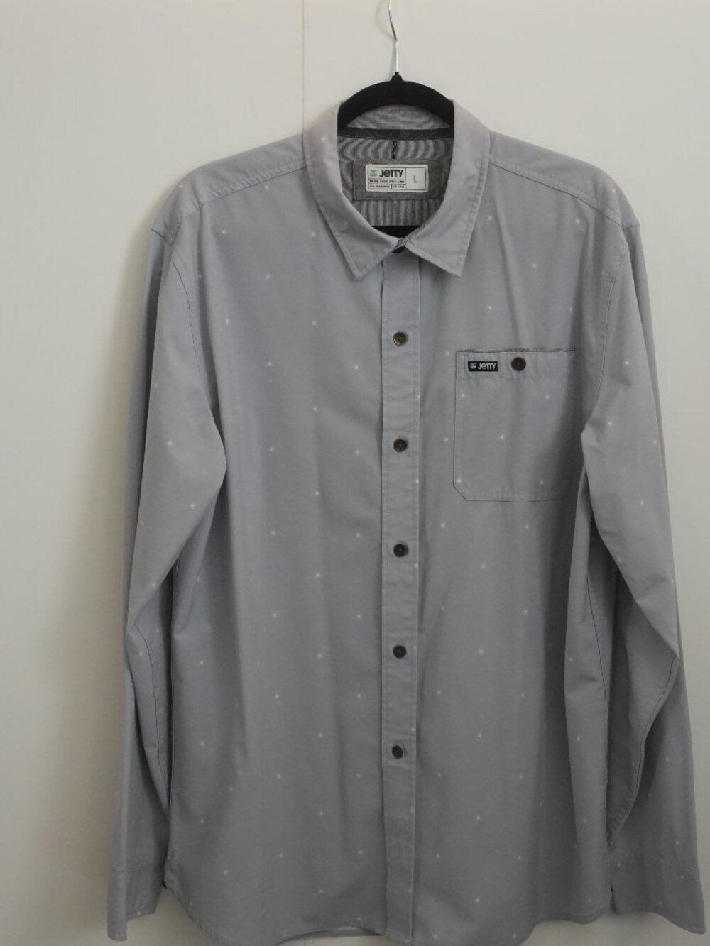 Jetty Performance Button-Up Shirt Gray Sun Print Long Sleeve Men's L